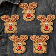 4/8pcs Christmas Reindeer Embroidered Patches, Iron-On/Sew-On Appliques, Suitable For DIY Clothing, Hats And Bags Sewing Decoration - Multicolor - View 8