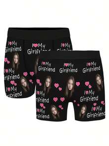 1PC Custom Face Men'S Boxer Briefs | High Stretch, Portrait Pattern, Ideal For Valentine'S Day, Anniversary, Or Everyday Wear, Unique Gift For Partner With Heart Design, Funny Love Gift For Anniversary Birthday Valentine Day Christmas - Thiết kế-1 - Xem 2