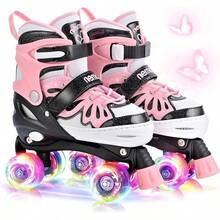 NewNEMONE Mermaid 4 Size Adjustable Light Up Roller Skates For Girls, Purple Blue Skates For Toddlers, Beginner Kids Butterfly Roller Skates Indoor OutdoorSeasonal Gifts - C-蝴蝶 - 黑粉紅色 - 查看 10