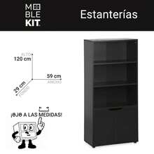Ecommerc3 MOBLEKIT | Modular Wooden Shelves With Different Compartments And Door Options, Bookcases And Storage Furniture For Bedroom, Kitchen Or Entryway - Black - 4 Levels + Doors | 59*29*120cm - View 3