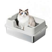 Techigher Stainless Steel Cat Litter Box, Extra Large Litter Box With Scoop, Never Absorbs Odors, Leak-Proof, Stain-Free, Rust-Free, Easy To Clean - Beige_50*35*22CM - View 1