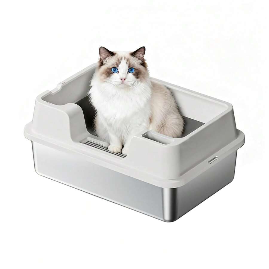 Techigher Stainless Steel Cat Litter Box, Extra Large Litter Box With Scoop, Never Absorbs Odors, Leak-Proof, Stain-Free, Rust-Free, Easy To Clean - Beige_50*35*22CM - View 1