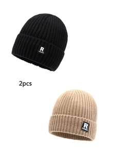 1顶男女通用雪花贴片纯色针织帽，男女皆宜，冬季保暖加厚内里，柔软舒适，简约时尚，适合寒冷天气。 - A - 查看 7