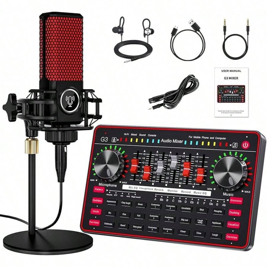 Popular G3 Audio Mixer For Podcast Equipment Bundle,Live Sound Card For Streaming,Audio Interface DJ Mixer Sound Card/Board Condenser Microphone For Gaming Video Content Creator Christmas Birthday Entertainment Gifts - G3-Q8 - 查看 1
