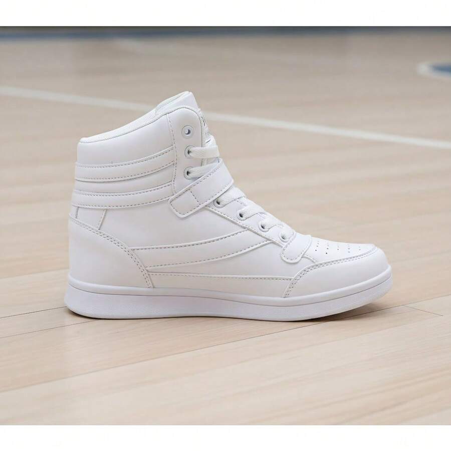 80s Retro High Top Sneakers Women, Hidden Wedge Heel 2 Inch Lift, Ankle Support Casual Boots For Daily Outfit & Walking - White - View 1
