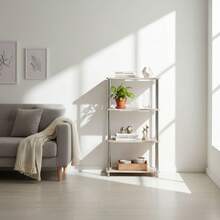 Ecommerc3 MOBLEKIT | Wooden And Metal Shelves With Different Levels, Durable Open Bookcases For Books, Decoration And Storage In Living Room, Kitchen Or Bedroom - 4 Levels 60*29.5*112 cm - View 8