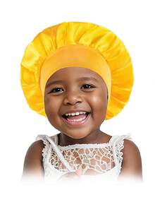 Customized Text Children's Satin Sleep Cap, Solid Color Wide Brim Elastic Mock Silk Round Hat, Hair Care Cap, Baby Cute Candy Color Versatile Children Headscarf Hat. - Multicolor - View 14