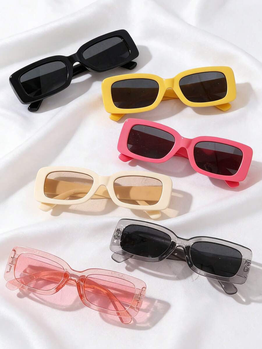 6pcs Assorted Retro Style Transparent Frame Square Sunglasses (Random Color & Style) - Multicolor - View 1