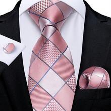 Men Business Tie Grey Blue Coral Pink Ties Floral Geometric Checks Fashion Necktie Set With Hanky,Cufflinks,Dinner Event School,Boys,Christmas Gift - Multicolor - View 6