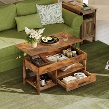 Coffee Table, 39" Lift Top Coffee Table With Hidden Compartment, Storage Drawers And Storage Shelf For Living Room, Reception Room, Rust Brown - Rỉ Nâu - Xem 1