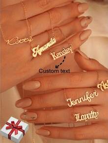 Customized Necklace Classic Gold Stainless Steel Cursive Letter Necklace, Personalized Name Necklace, Summer Beach Gold Fashion, Autumn Fashion, Simple, Casual, Customized Necklace, Personalized, Unique Ideal Gift For Her Girlfriend, Mom, Family, Friend, Daughter Anniversary, Valentine's Day, Mother's Day, Birthday, Graduation, Daily Wear, Wedding, Prom - Multicolor - View 6