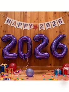 每套5个。32英寸气球，印有数字2026，紫色聚乙烯薄膜气球，生日派对装饰，适用于生日、毕业典礼、新年派对、家庭聚会和节日装饰。 - 彩色 - 查看 5