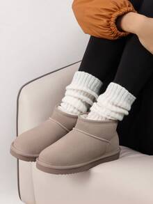 Women Faux Fur Lining Water Resistant Warm Snow Boots,Genuine Suede Winter Mini Boots Slip On Memory Foam Comfortable Holiday Commuting Khaki Ankle Booties - Màu Khaki - Xem 1