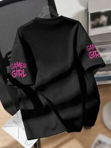 1pc Girl's Gamer T-Shirt With Cat Ear Headphone Graphic, Soft & Comfortable Fabric, Suitable For School & Daily Wear In Summer - Black - View 2