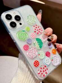 可爱3D纽扣格子透明环氧树脂软手机壳，适用于 16/15/14/13 Pro Max/17/17 Pro/17 Pro Max，时尚可爱防震后盖，女生适用 - 彩色 - 查看 3