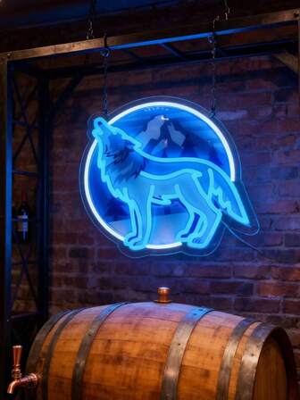 1pc Wolf Shaped LED Neon Light Acrylic Wall Decor, USB Powered, Suitable For Bedroom, Camping, Can Be Used As Gift