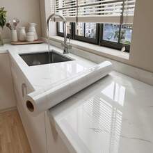 1 Roll Of Jazz White Marble Self-Adhesive Sticky Wallpaper, Kitchen Tailgate, Cabinets, Dining Table, Wardrobe, Home Decoration, Art Wall, Wall Decoration - White - View 5