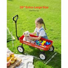 Pull-Along Wagon For Kids, 39 Inch Toddler Wagons, Supports Up To 176 Lbs, All-Terrain Wagons With Handle, Utility Wagon Cart Birthday Present For Kids Gardening Beach Camping, Red - Red - View 4