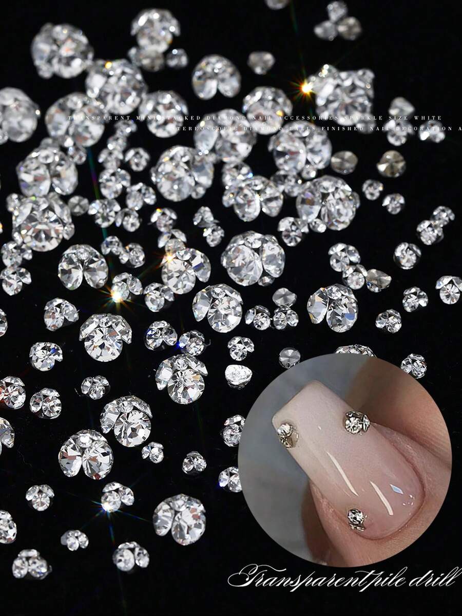 10pcs K9 Mini Nail Art Rhinestones, Shiny Transparent White Asymmetrical Flat Bottom Rhinestone Beads Nails Nail Supplies Nail Gems - White - View 1