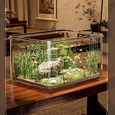 1pc Transparent Acrylic Desktop Fish Tank, Small Square Aquarium For Home/Office Use