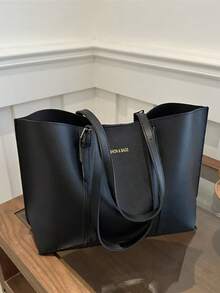 2pcs Women Solid Color Quilted Lining Tote Bag, Fashion Large Capacity Shoulder Bag With Snap Closure, Casual Street Style For Photography, Daily Commute