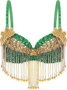 1 chiếc áo croptop múa bụng đính sequin dành cho nữ, áo lót đính sequin, thích hợp cho các lễ hội âm nhạc và hộp đêm, có nhiều màu sắc, một cỡ phù hợp với cúp ngực 36/80B. - Nhiều màu - Xem 13