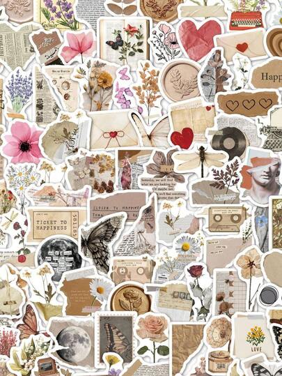 120 Stücke Retro Aufkleber, ästhetische Scrapbooking Aufkleber, geeignet für Tagesplaner, Wasserflasche, Notizbuch, verschiedene Tagebuch Aufkleber, Erwachsenen Scrapbooking Tagebuch DIY Papierbasteln