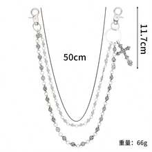 1pc Cross Pants Chain, Waist Chain With Lobster Clasp Pendant, Wallet Chain, Vintage Chain, Double Layer Chain, Hip Hop Punk Style Jeans Chain, Pocket Chain, Men's Key Chain, Multi-Element Pants Chain - Ancient Silver - View 4