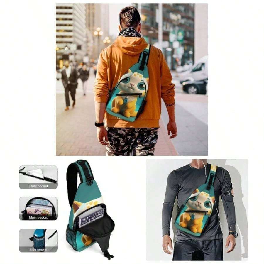 - Bolso bandolera para hombre con ojos azules, para mujer, hombre, informal, mochila de viaje, bolso de pecho, ligero, bolso de hombro, mochila lateral para viajes, senderismo, ciclismo - inicial - Ver 1
