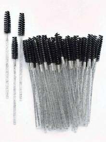 100 pièces/50 pièces Baguettes de mascara jetables, brosses à cils, brosses à sourcils avec brillant cristal, outils de maquillage pour extension de cils - Noir - Voir 7