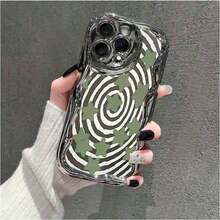 Funda de teléfono con diseño de olas de crema brillante y estampado hipnótico de estrellas giratorias en verde, negro y blanco para iPhone 16/15/14/13/12/XsPro, cubierta protectora anti-arañazos con diseño ondulado, estuche móvil a prueba de golpes y con estilo para mujeres y niñas - Plateado - Ver 4