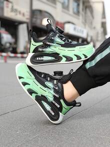 1 Pair Kids Sports Shoes, Boys/Girls Athletic Sneakers, Breathable Mesh + PU Upper, Rotary Buckle Closure, Suitable For Boys/Girls, PU Leather, All Season, Back To School, Lightweight, Easy To Wear - 綠色 - 查看 8