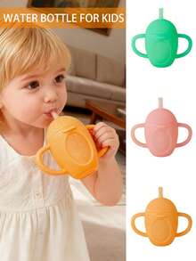 1 Pc 150ml (6.76oz) Baby Silicone Cup With Handle, Penguin Shape, Multi-Functional Portable Water Bottle, Child Feeding Training Straw Cup.Baby Bottles,Baby Stuff ,Baby Bottle ,Sippy Cups ,Sippy Cup ,Water Bottle For Kids - Multicolor - View 1