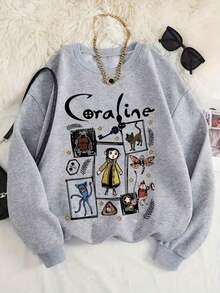 Christmas Outfit Women Basic Hoodie Sweatshirt For Women With Graphic Print CORALINEE Youthful Modern Warm Cold Daily Use |   Good Quality |   Textura SuaveLoose And Comfortablechristmas Outfit Women - Gris - 查看 11