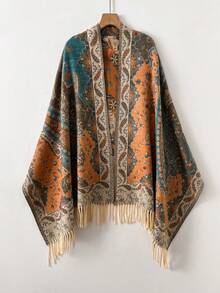 1 pieza Bufanda gruesa y cálida con estampado de paisley y flecos, chal de estilo bohemio, versátil y elegante para uso diario