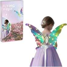 MR. GADGETS Juego de Alas de Hada Electricas para Niñas, Alas de Mariposa Brillantes con luz LED 63x56x94cm, Accesorios de Cosplay, Disfraz, Disfraces para Niños, para Fiestas, Halloween (Azul) - Arcoíris - Ver 7