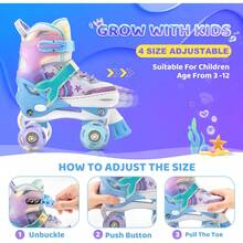 NewNEMONE Mermaid 4 Size Adjustable Light Up Roller Skates For Girls, Purple Blue Skates For Toddlers, Beginner Kids Butterfly Roller Skates Indoor OutdoorSeasonal Gifts - F-幼兒滑冰鞋 - 綠色粉紅色 - 查看 3