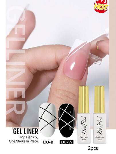 2pcs 12ml White And Black Y2K Golden Metallic Nail Polish, Glitter Gold Removable UV Gel French Nail Art Doodle Stripe Gel Nail Polish, Gel Nail Art Dotting Painting Gel Nail Polish, Nail Salon Semi-Permanent Nail Polish DIY Nail Gift For Women, Lasting Nail Art Dashed Border Filling Black White Silver Platinum Gothic Short Butterfly New Year Nail