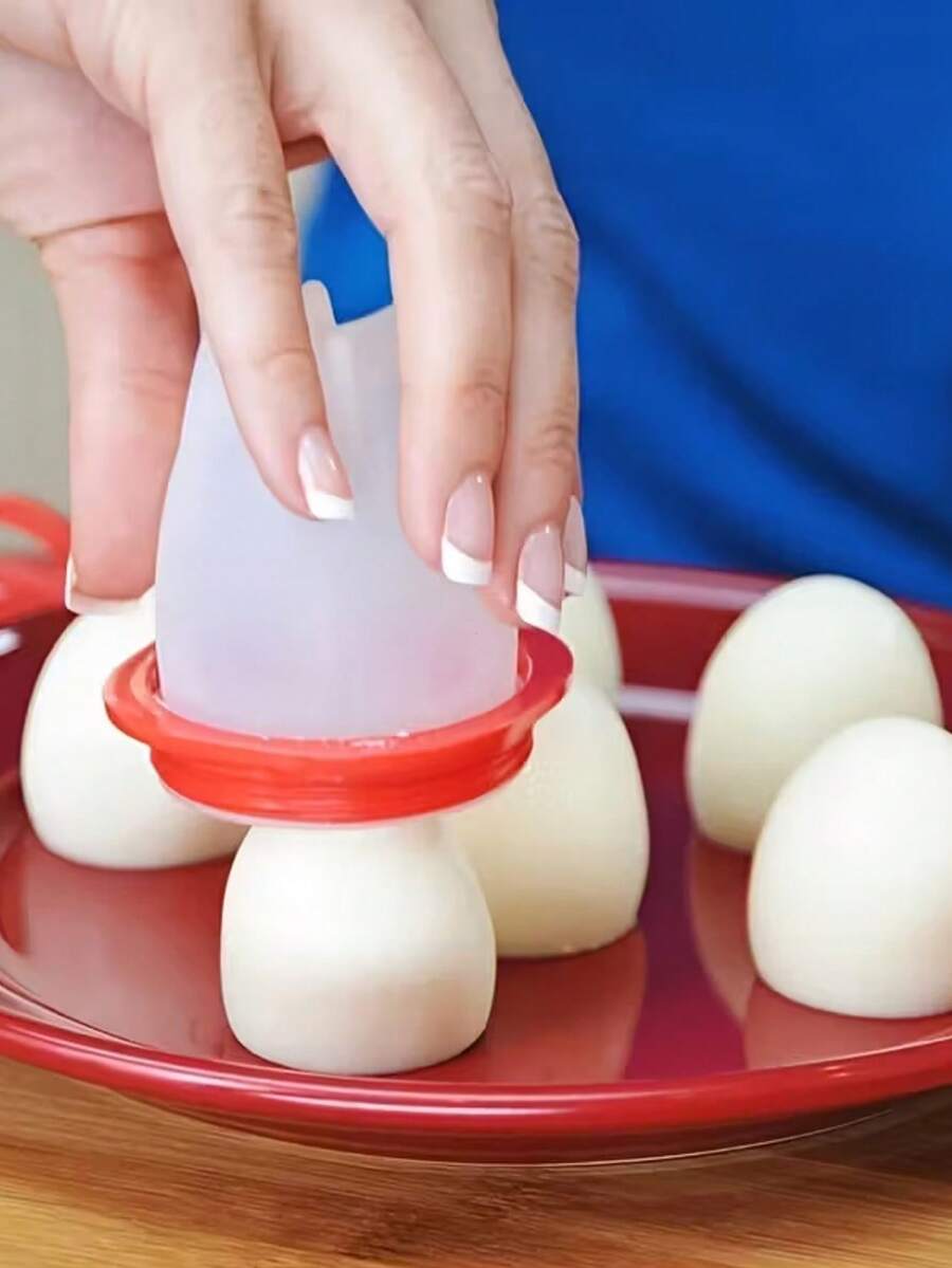 Non-Stick Silicone Egg Cooker - Easily Boil Eggs, Red Lid With White Handle, Suitable For Frying Pan Or Wok, Essential For Cooking | Modern Kitchen Tool | Durable Cooking Utensil, Egg Cooker, Kitchen Essential