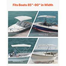 Bimini Top Bootsabdeckung Sonnenverdeck (4 Bögen) aus 600D Polyester mit Rahmen aus Aluminiumlegierung, wasserdichte Sonnenschutz-Bootsmarkise mit Aufbewahrungstasche, 216-229 cm Hellgrau - 4 Bogen 85-90*54 Zoll Hellgrau - Übersicht 6