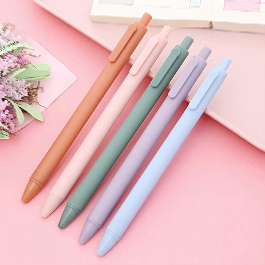 0.5mm Black Bullet Tip 5 Pieces Morandi Color Retractable Gel Pen Macaron Student Retractable Pen Office Stationery Elastic Signature Pen - Áp lực bút của Morandi - Xem 1