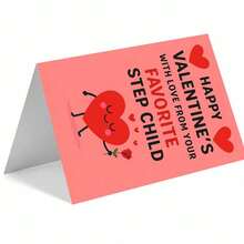 1pc "Charming 'HAPPY VALENTINE'S WITH LOVE FROM YOUR FAVORITE STEP CHILD' Card – Perfect For Step Parents" Warm Valentine Note – Bright Pink Design (With A Cute Heart Character And Roses) Paired With The Playful-Sweet Message - Multicolor - View 2