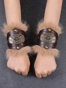 1 Cặp bảo vệ cổ tay bằng lông thú kiểu Viking, giáp da, vòng tay thời Trung cổ, phụ kiện trang phục chiến binh thời Phục hưng. - Nhiều màu - Xem 2