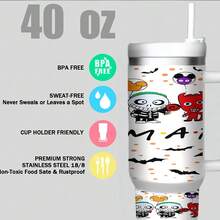 40oz Playful Nightmare Before Christmas Car Tumbler Cartoon Characters Bats & Balloons White Background Decor Insulated Cup - 1pc - 查看 5