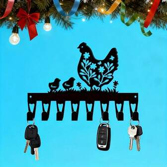 CIF BUY 1 Farmhouse Style Chicken And Chick Wall Hanging Hook Rack - Country Style Chicken Shaped Coat And Hat Rack With 8 Hooks, Thickened Wrought Iron Foyer/Kitchen/Corridor Decoration, Retro Decoration, Easy To Install, Perfect For Jackets, Hats, Keys (Ideal Christmas/Easter Gifts)