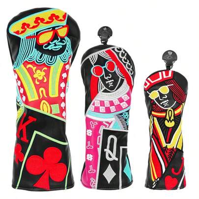 Fundas para cabezales de palos de golf, con diseño de cartas de póker con bordados coloridos llamativos. Se ajustan a diferentes palos, agregando un ambiente a la mejor opción para accesorios de golf.