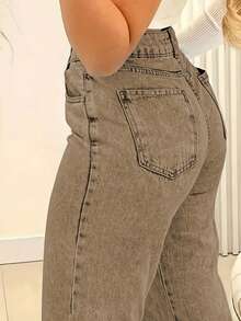 Chicsale Straight Jeans, Diagonal Pocket Loose Style Street Fashion Brand Loose Jeans, Ladies Jeans And Clothing - 卡其色 - 查看 3