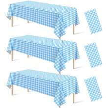 3 Pcs Light Blue Gingham Tablecloth Decorations, Disposable Plastic Blue Checkered Tablecloth Buffalo Plaid Table Cover For Outdoor Picnic, Kitchen, Holiday Birthday Party Supplies,54 X 108 Inch,LightBlue - Lightblue - 查看 1