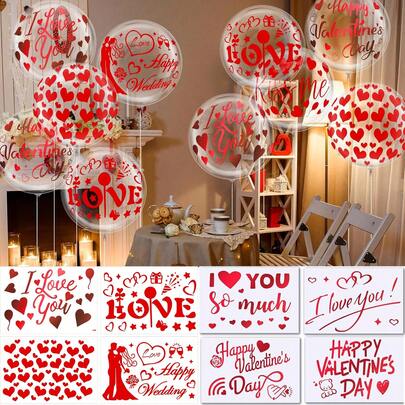 4pcs/8pcs Valentine's Day Balloon Stickers, Bubble Party Balloon Stickers, PVC Letter Stickers, I Love You Stickers, Suitable For DIY Valentine's Day Party Decoration