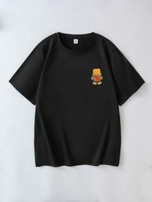 Plus Size Women's Bear Print Round Neck T-Shirt, Streetwear Fashion Item, Suitable For Summer, New Year, Festivals, Daily Wear, Outings, Beach, Parties, School, Music Festivals, Vacations, Commuting And Other Occasions Casual - Black - View 8